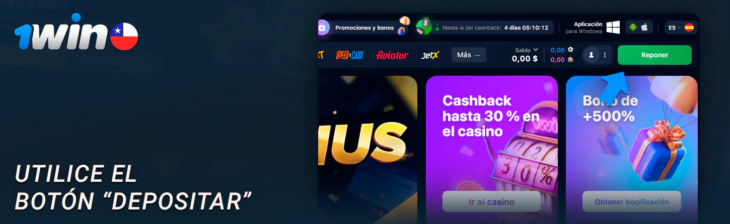 Haga clic en el botón de ingreso del menú 1Win